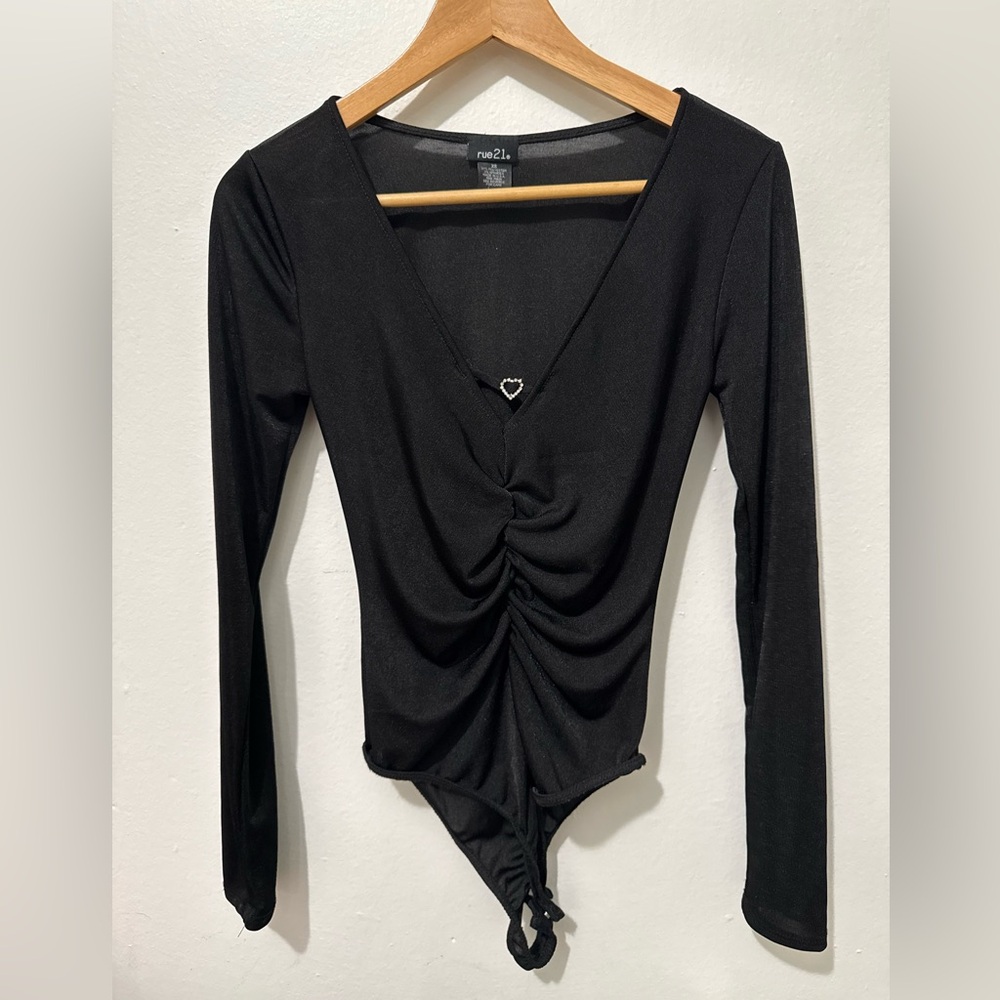 Elegant Black Ruched Bodysuit
